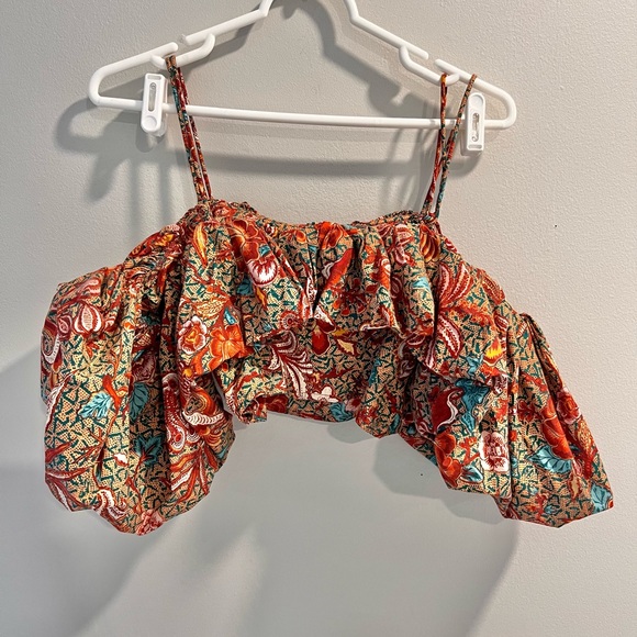 Ulla Johnson  Carla Cold Shoulder Cropped Floral Print Cotton Poplin Top Size 2 - Picture 6 of 8